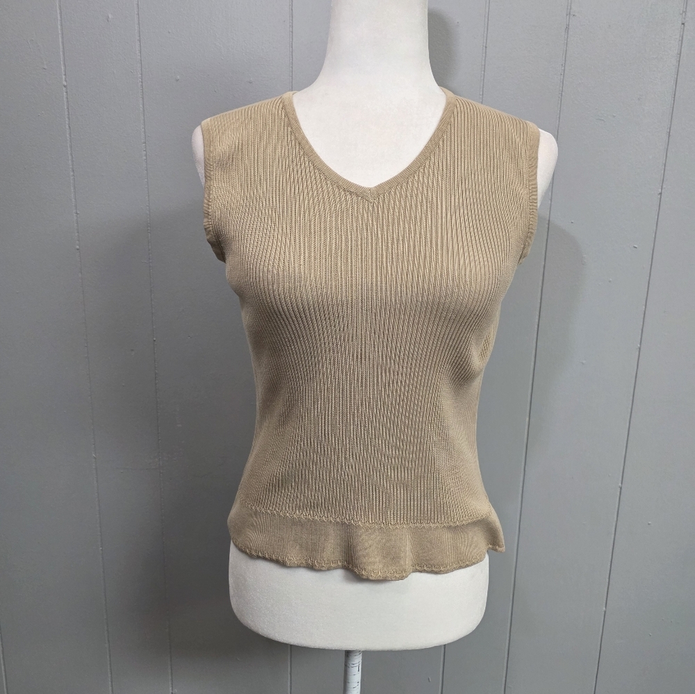 Talbots Beige Ribbed V-Neck Sleeveless Tank Top